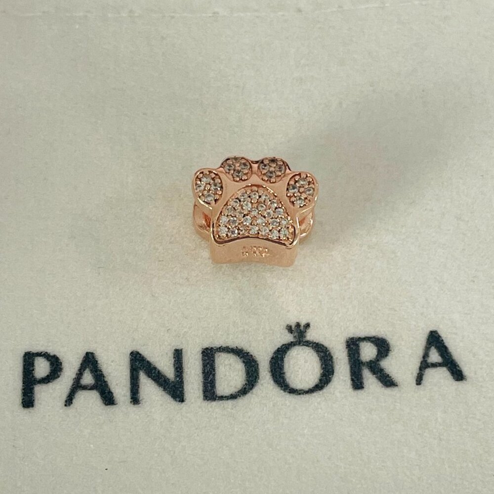 Rose Gold  Sparkling Paw Print Charm  Charm For Pandora Bracelet